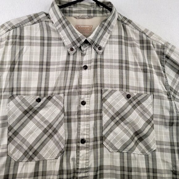 Coleman Mens Plaid Short Sleeve Button-Up Shirt XXL Gray White Vented Fishing - Picture 2 of 10